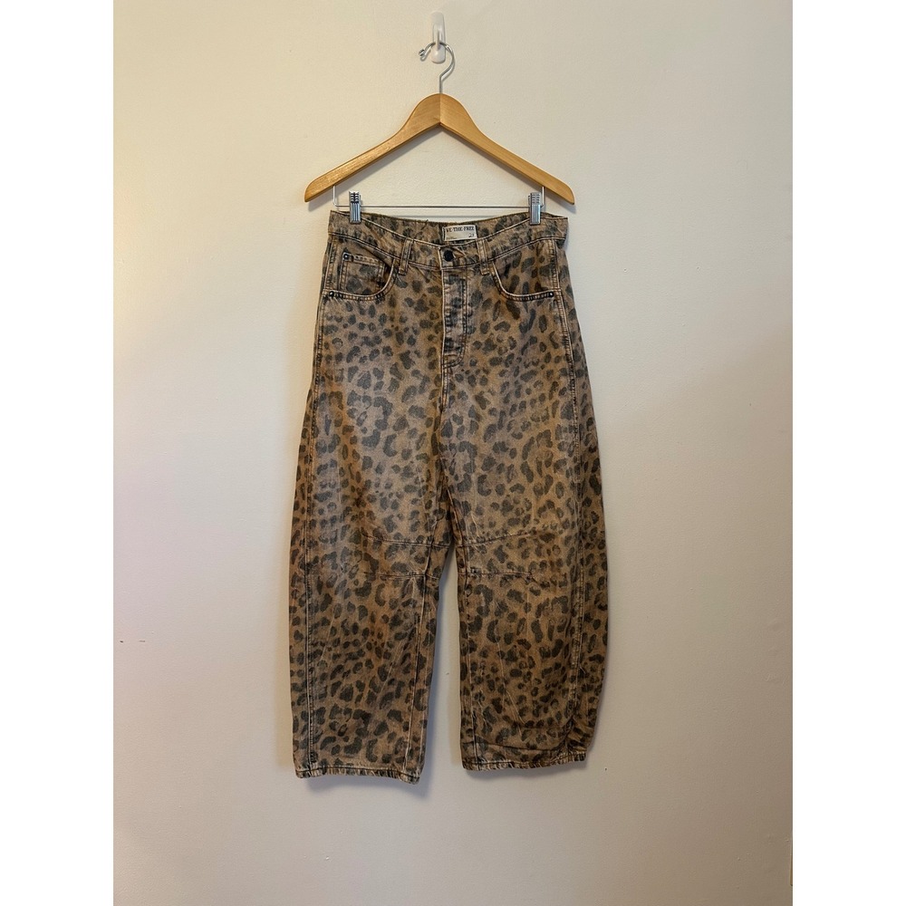 We The Free x Free People Good Luck Leopard Print Barrel Jeans | Size 27